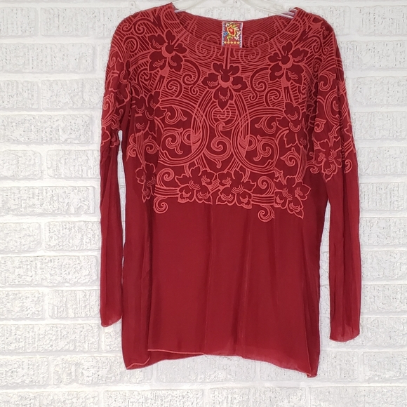 Johnny Was Red Embroidered Floral Rayon Tunic - Picture 2 of 5